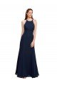 High Halter Fit and Flare Long Chiffon Prom Dress with Criss Cross Low Back UK