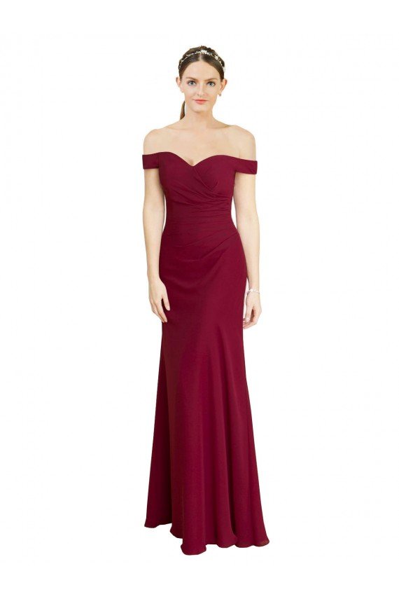 Off the Shoulder Long Chiffon Prom Dress with Pleats UK