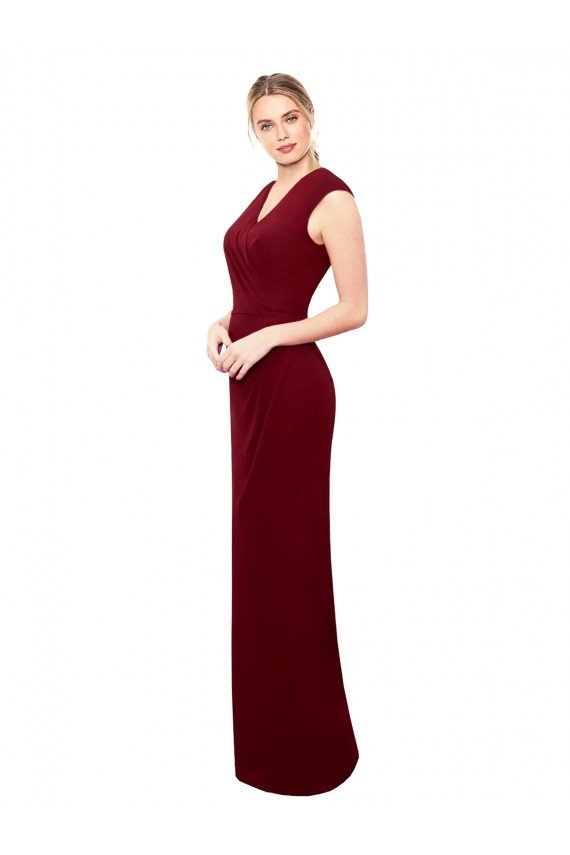 Cap Sleeves Chiffon Prom Dress with Pleated V-Neck Bodice UK