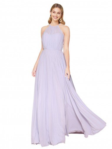 High Neck Halter Shirred Chiffon Prom Dress UK
