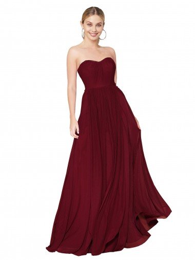 Draped Strapless Long A-Line Chiffon Prom Dress UK