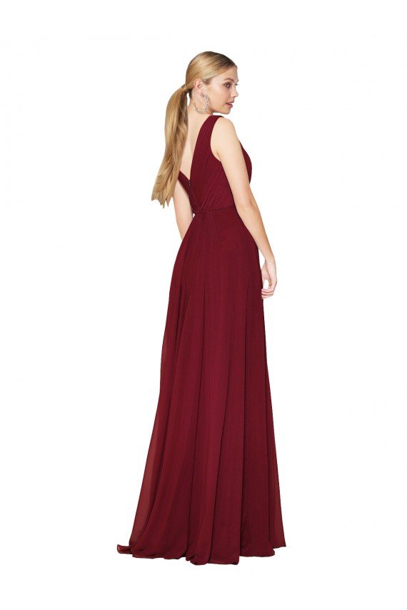 Draped A-Line V-Neck Floor Length Chiffon Prom Dress UK