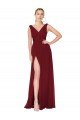 Draped Mermaid Long V-Neck Chiffon Prom Dress with High Slit UK