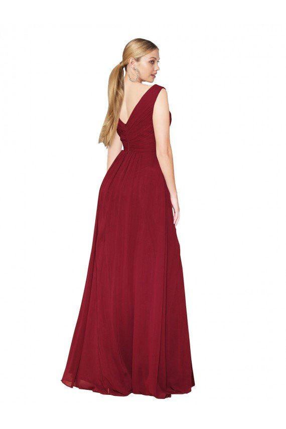 Draped Mermaid Long V-Neck Chiffon Prom Dress with High Slit UK