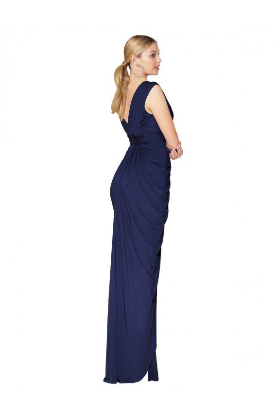 Draped V-Neck Long Chiffon Prom Dress with Front Slit UK