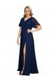 Chiffon V-Neck Short Sleeves Long Prom Dress with High Slit UK