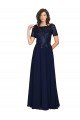 Short Sleeves A-Line Long Chiffon Prom Dress with Beaded Bodice UK
