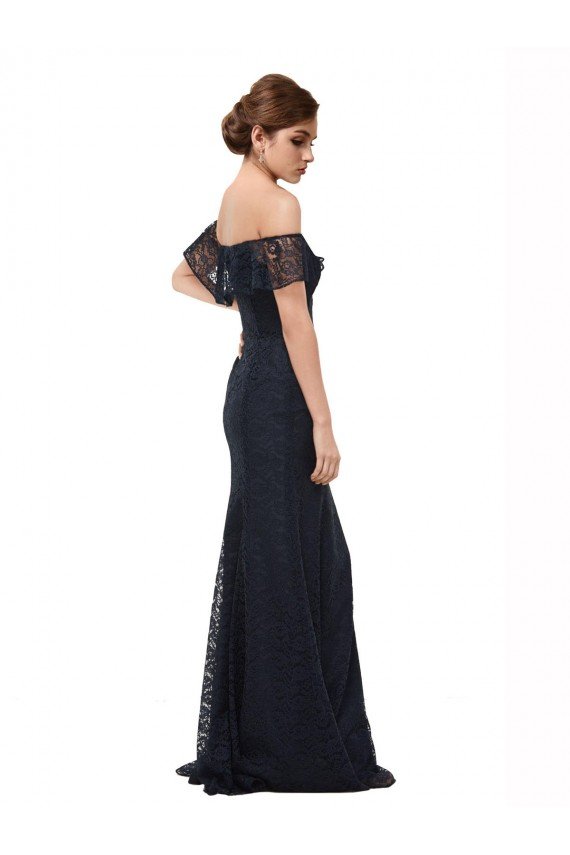 Off the Shoulder Long Lace Prom Dress with Flutter Sleeves UK