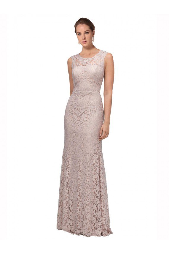 Long Sleeveless All Lace Prom Dress with Scoop Neckline UK