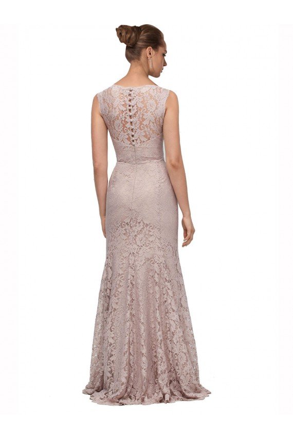 Long Sleeveless All Lace Prom Dress with Scoop Neckline UK