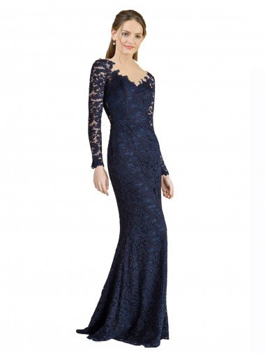 Illusion Long Sleeves Lace Prom Dress with Sheer Keyhole Back UK