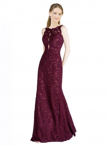 Long Lace Prom Dress with Peekaboo Bodice and Keyhole Back UK