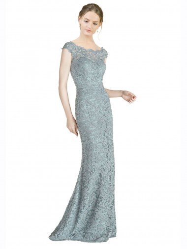 Off the Shoulder Mermaid Lace Prom Dress with Cap Sleeves UK