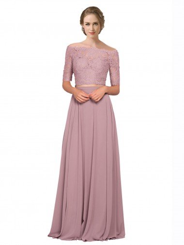 Off the Shoulder Lace Crop Top A-Line Chiffon Prom Dress UK