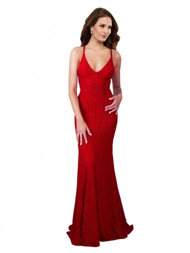 Low Back V-Neckline Floor Length Lace Prom Dress UK