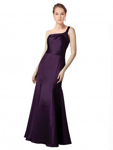 Long Ruched Neckline One Shoulder Satin Prom Dress UK