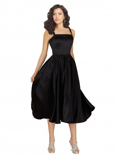 Short Square Neck Satin Cocktail Prom Dress / Homecoming Dress with Beading UK