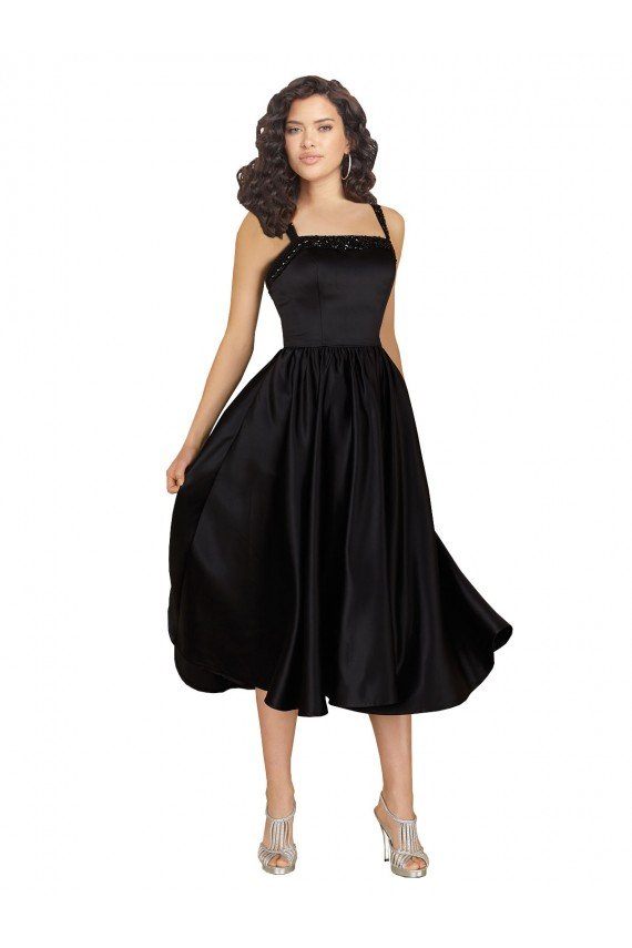 Short Square Neck Satin Cocktail Prom Dress / Homecoming Dress with Beading UK