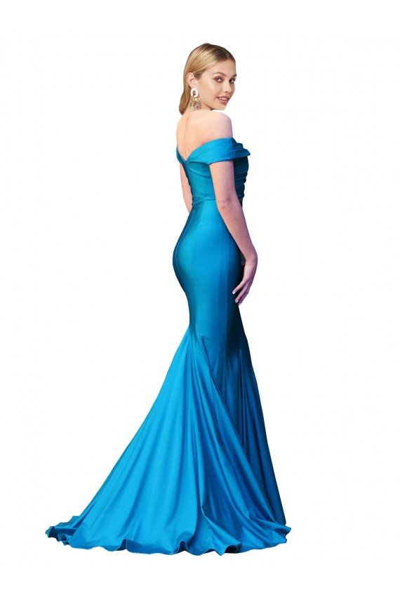 Off the Shoulder Long Chapel Train Satin Prom Dress UK