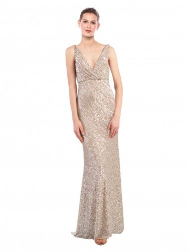 Faux Surplice V-Neck Slim Sparkling Sequin Prom Dress UK