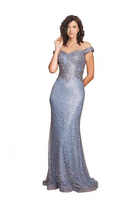 Off the Shoulder Sweetheart Neckline Sequin Prom Dress with Thigh High Slit UK