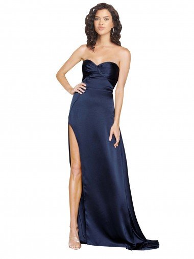 Knotted Sweetheart Silky Satin Prom Dress with High Side Split UK