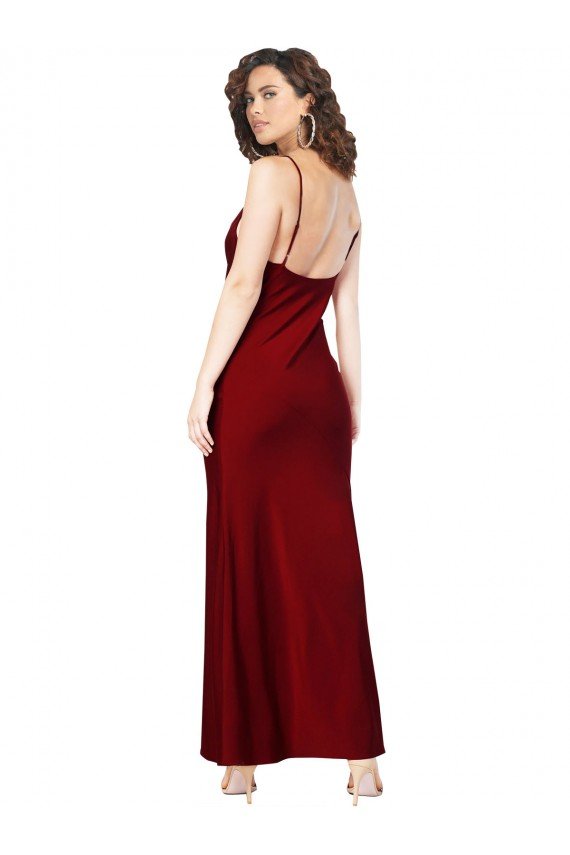 Cowl Neck Low Back Silky Satin Prom Dress with Thin Back Straps UK