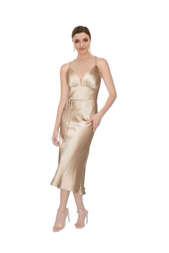 Empire Waist Silky Satin Midi Length Cocktail Dress / Prom Dress UK