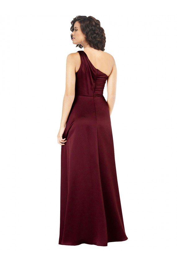 One Shoulder Silky Satin Prom Dress with Subtle Pleats UK