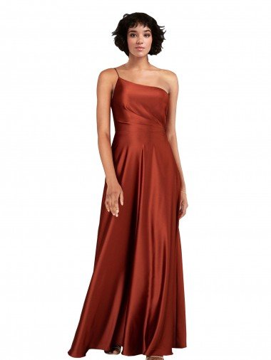 Sophisticated One Shoulder Silky Satin Prom Dress with Full Skirt UK