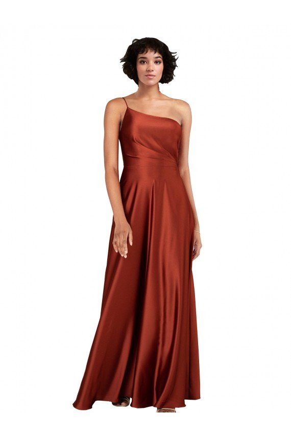 Sophisticated One Shoulder Silky Satin Prom Dress with Full Skirt UK