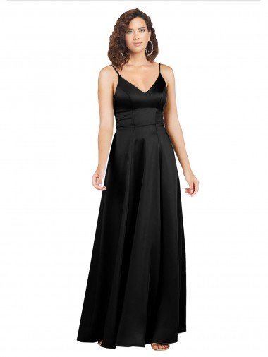 Silky Satin Floor-Length Long Prom Dress with V-Neckline UK