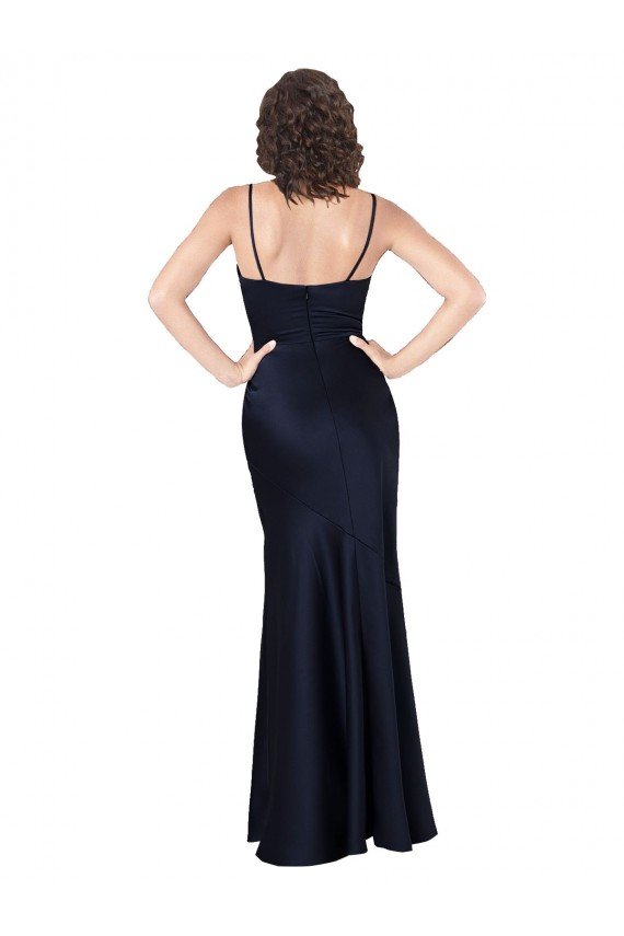 Draped Cowl Neck Silky Satin Prom Dress with Skirt Slit UK