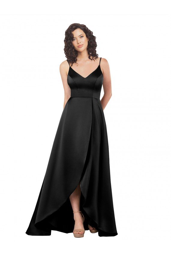 High Low V-Neckline Silky Satin Tulip Prom Dress with Wrap Skirt UK