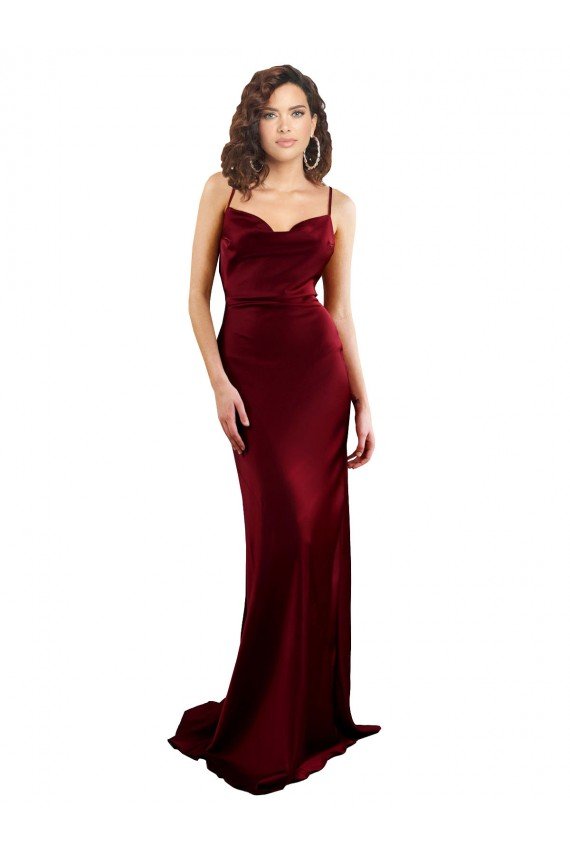 Cowl Neck Long Criss Cross Open Back Silky Satin Prom Dress UK