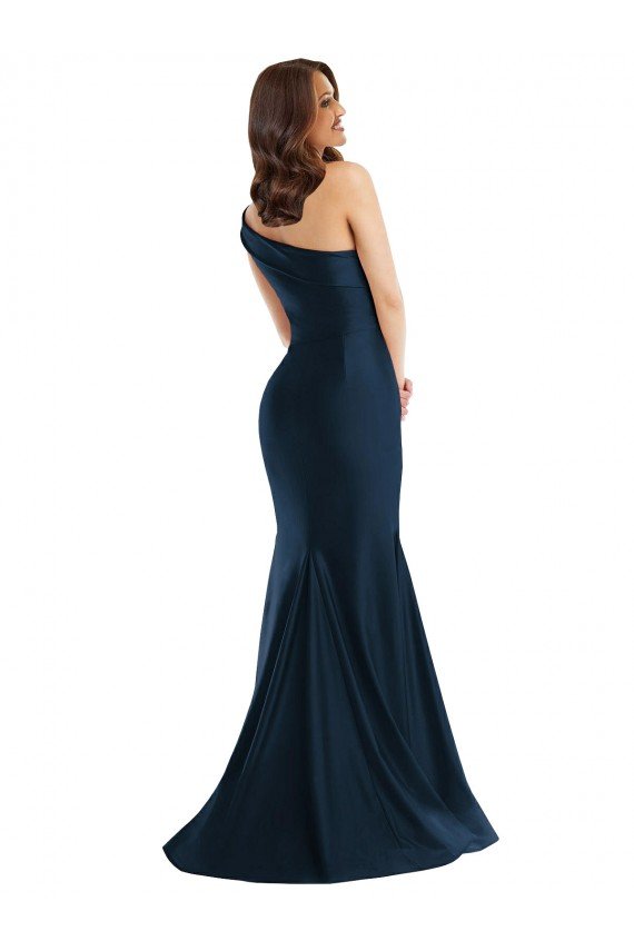 Bias-Cuff One Shoulder Silky Satin Mermaid Prom Dress with Side Slit UK