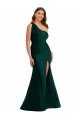 Cascading Bow One Shoulder Silky Satin Mermaid Prom Dress with Front Slit UK