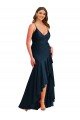 Pleated Wrap Ruffled High Low Silky Satin Prom Dress UK