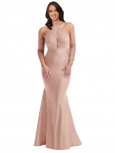 Criss Cross Halter Open Back Silky Satin Mermaid Prom Dress UK