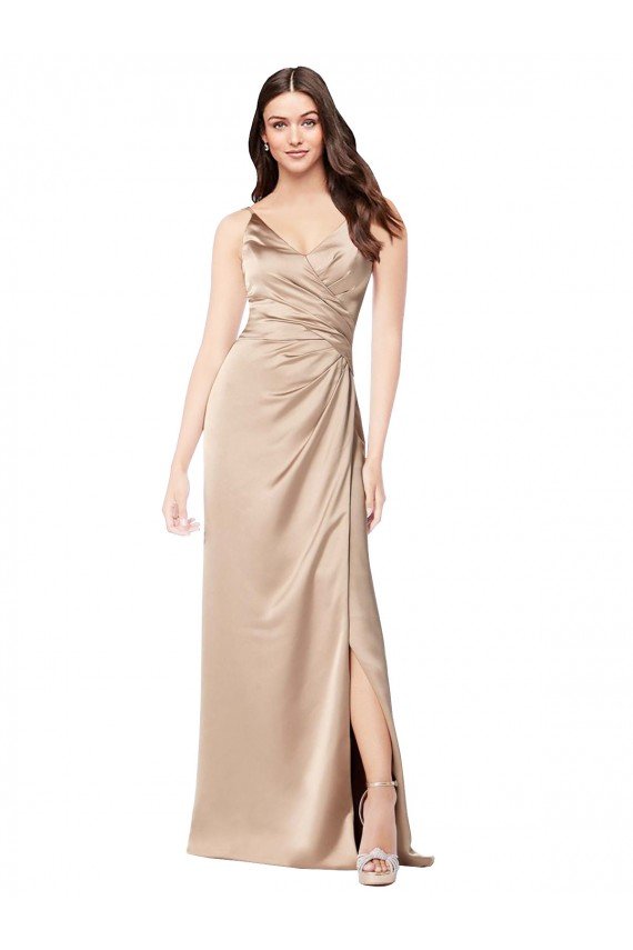 Silky Satin Prom Dress with Draped Surplice Bodice UK