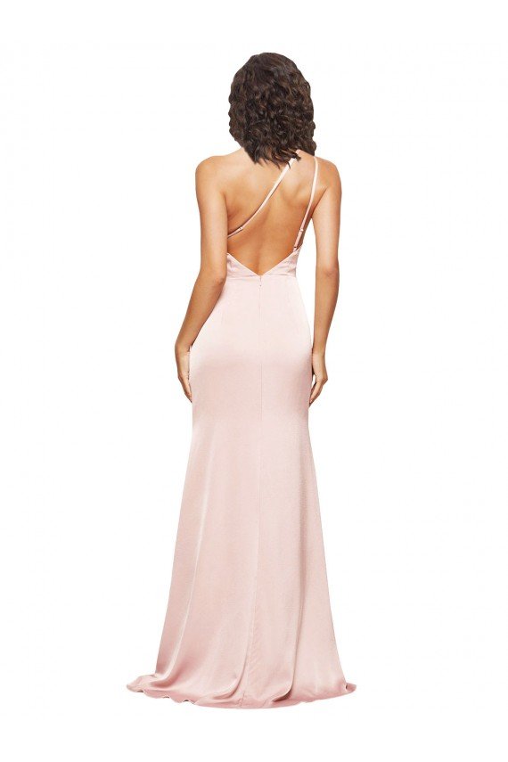 Full Length Ruched Silky Satin Prom Dress with Low Back and High Split UK
