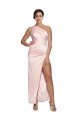 One Shoulder Full Length Long Silky Satin Prom Dress with Thigh Split UK