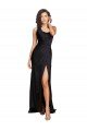 Full Length One Shoulder Ruffled Long Silky Satin Prom Dress with High Slit UK