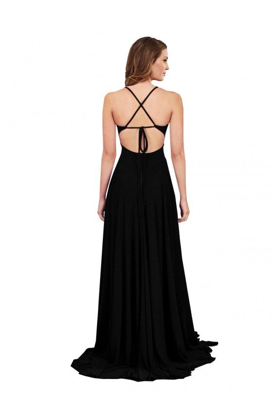 High Slit Open Back Long Spandex Prom Dress with Lined Crossover Bust UK