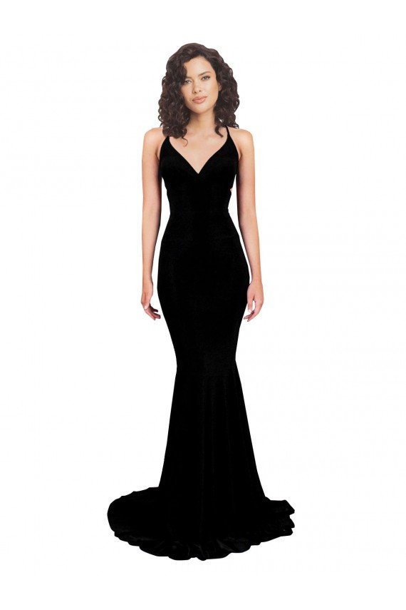 Fishtail Shaped V-Neck Open Back Spandex Prom Dress UK