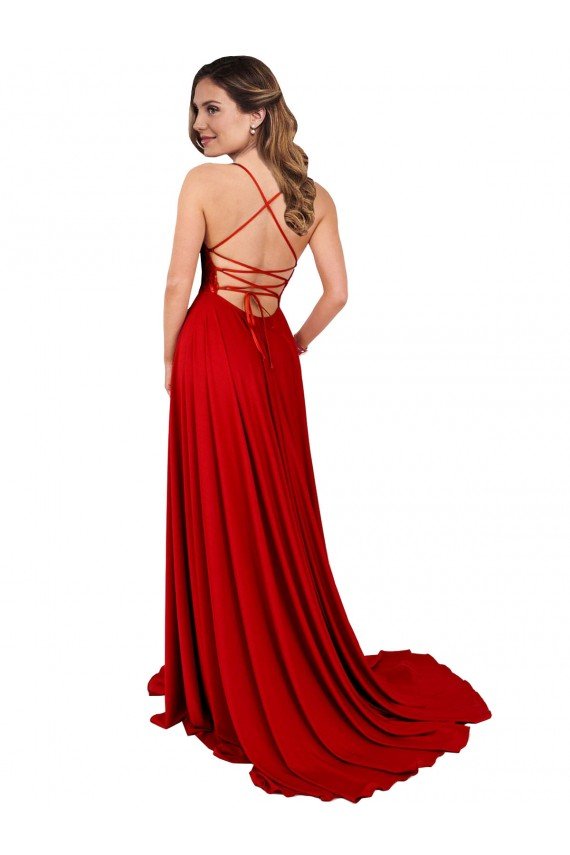 Lace Over Bodice Long Spandex Prom Dress with Slit UK