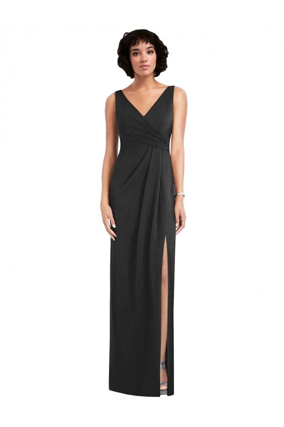 Draped Wrap Maxi Spandex Prom Dress with Front Slit UK