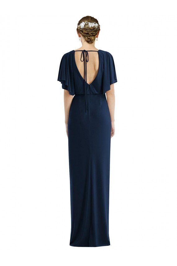 Open Back Short Sleeves Draped Tulip Skirt Maxi Spandex Prom Dress UK