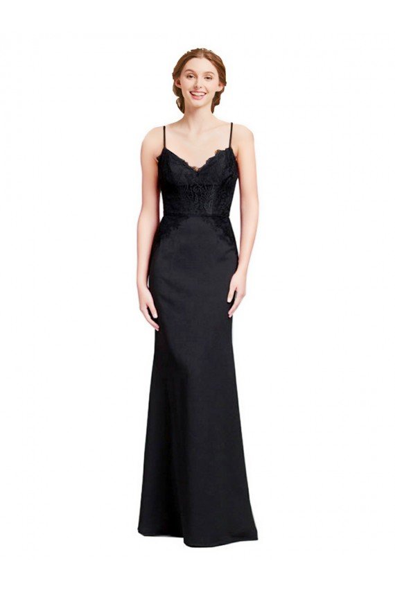 Long Chiffon Prom Dress with Lace Bodice and Curved V-Neckline UK