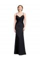 Long Chiffon Prom Dress with Lace Bodice and Curved V-Neckline UK